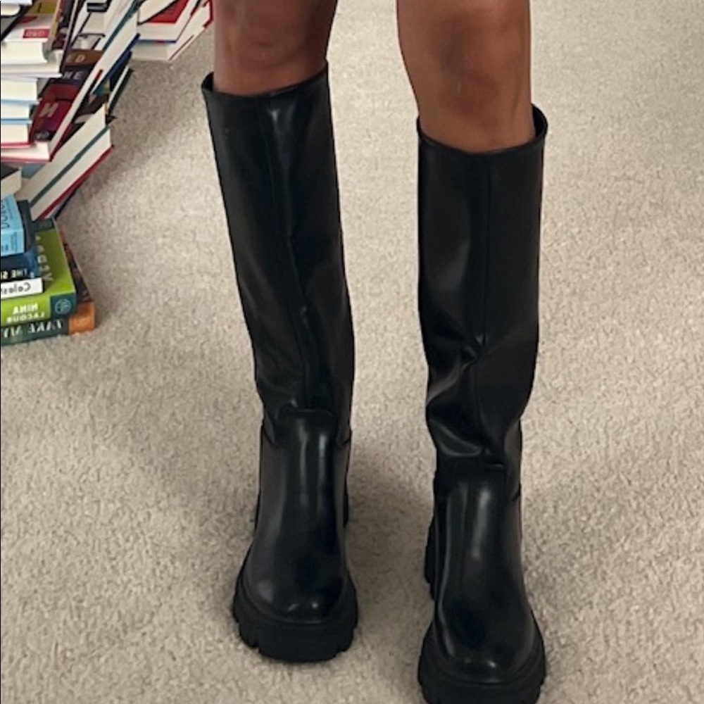 Black knee high chunky boots